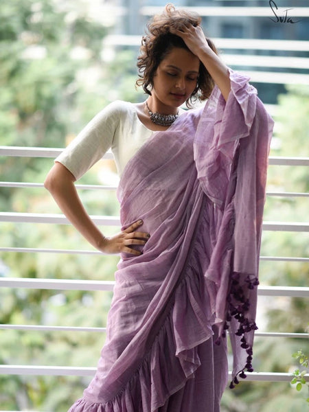 Beautiful Lavender Mulmul Saree