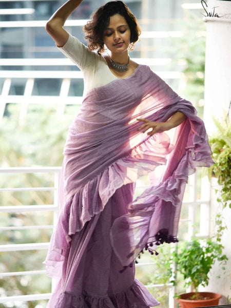 Beautiful Lavender Mulmul Saree