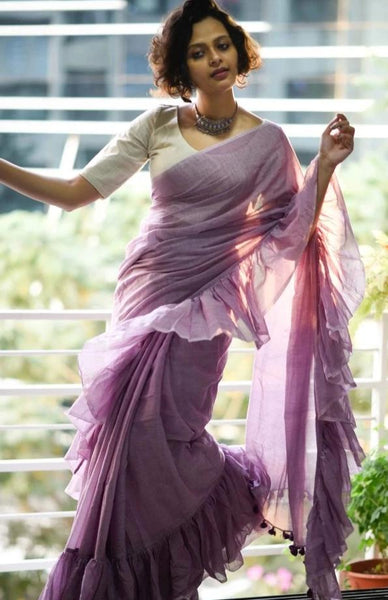 Beautiful Lavender Mulmul Saree