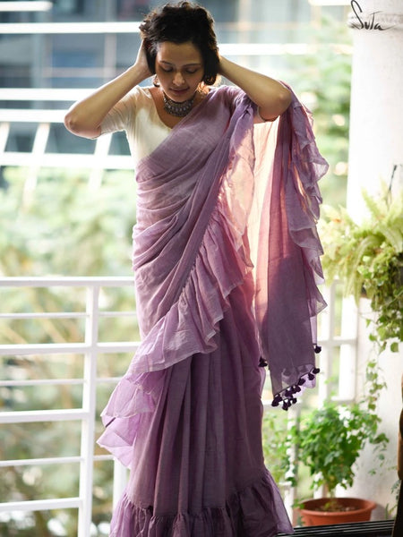 Beautiful Lavender Mulmul Saree