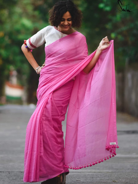 Tulip Pink Mulmul Saree