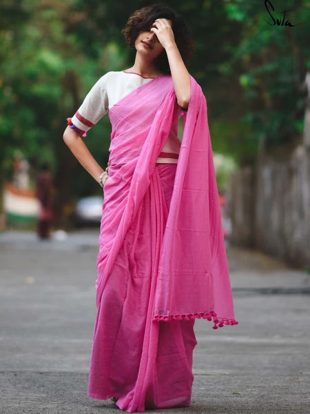 Tulip Pink Mulmul Saree