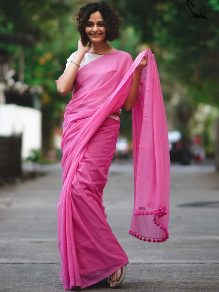 Tulip Pink Mulmul Saree