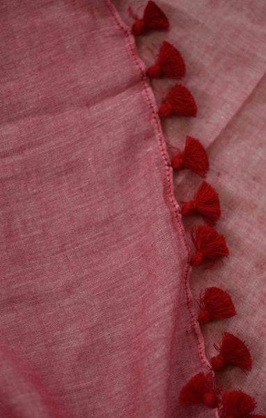 Reddish Peach Mulmul Saree