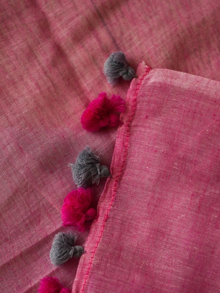Pink and Grey Mulmul Saree