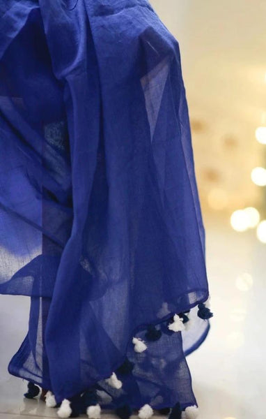Midnight Blue Mulmul Saree