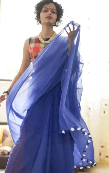 Midnight Blue Mulmul Saree