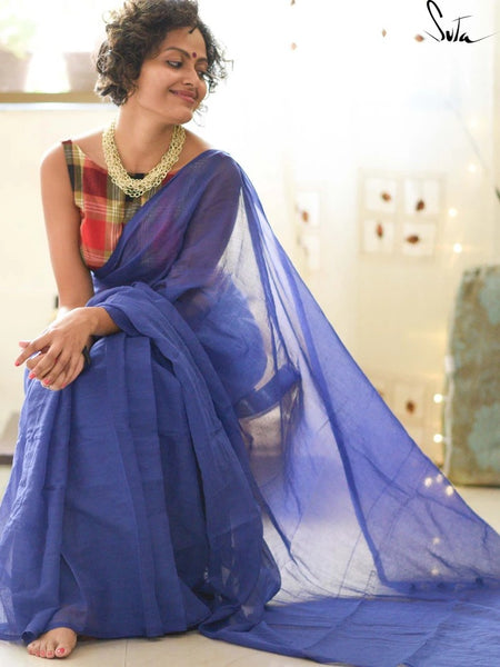 Midnight Blue Mulmul Saree