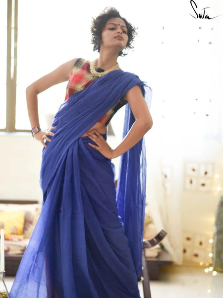 Midnight Blue Mulmul Saree