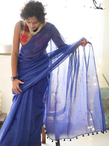 Midnight Blue Mulmul Saree