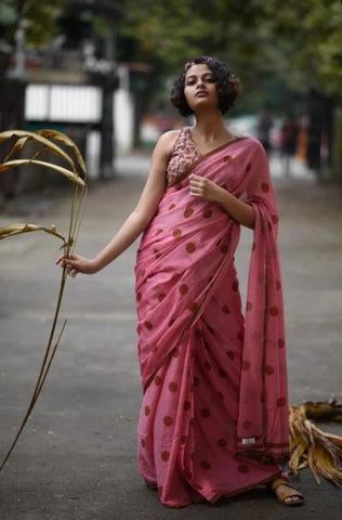 Poppy Brown Mulmul Saree
