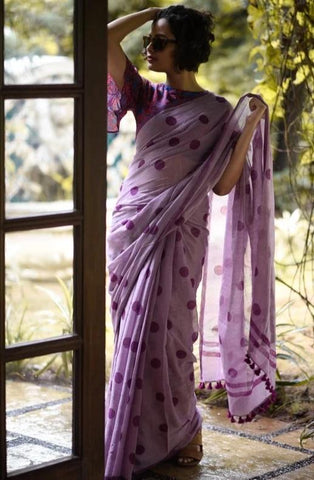 Lavender Shade polka Dot Saree