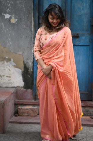 Peach Color Mulmul Saree