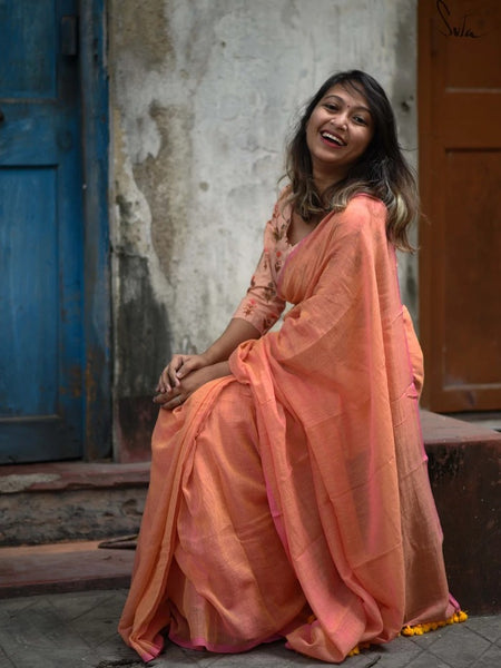 Peach Color Mulmul Saree