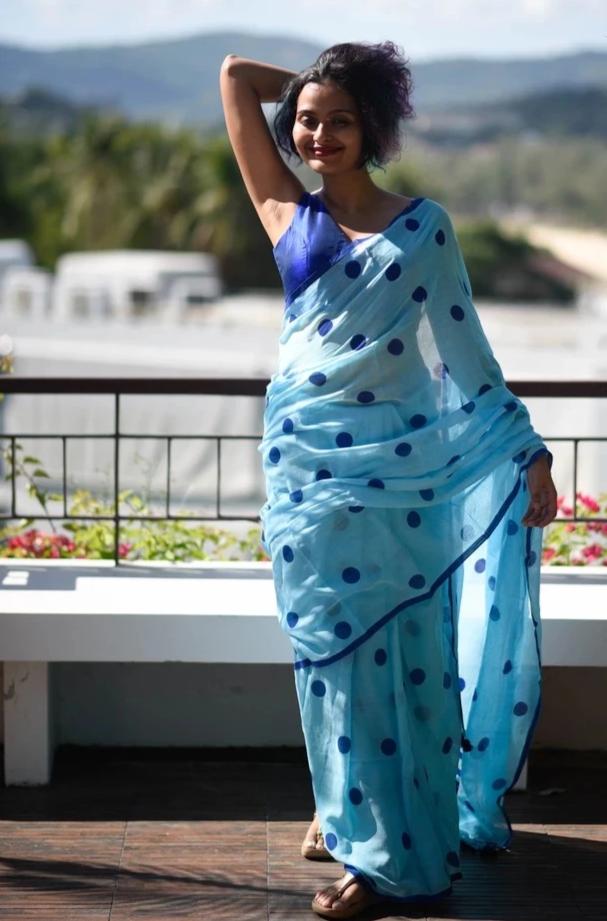 Blueberry Mulmul Saree