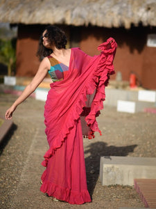 Red Mulmul Swirl Saree