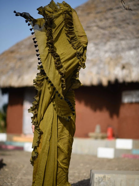 Olive Green Mulmul Saree