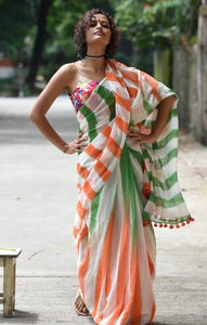 Tricolor Soft Mulmul Saree