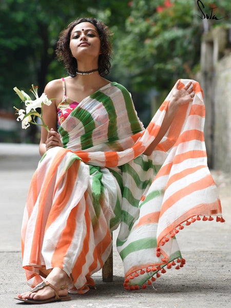 Tricolor Soft Mulmul Saree
