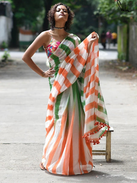 Tricolor Soft Mulmul Saree