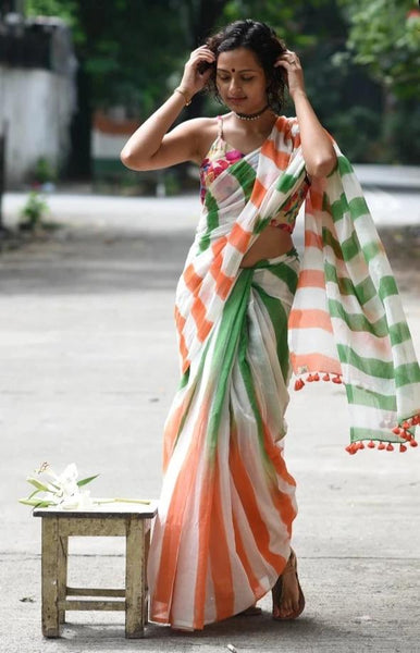 Tricolor Soft Mulmul Saree