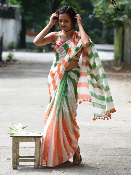 Tricolor Soft Mulmul Saree
