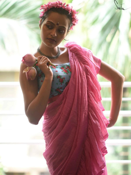 Baby Pink Mulmul Saree