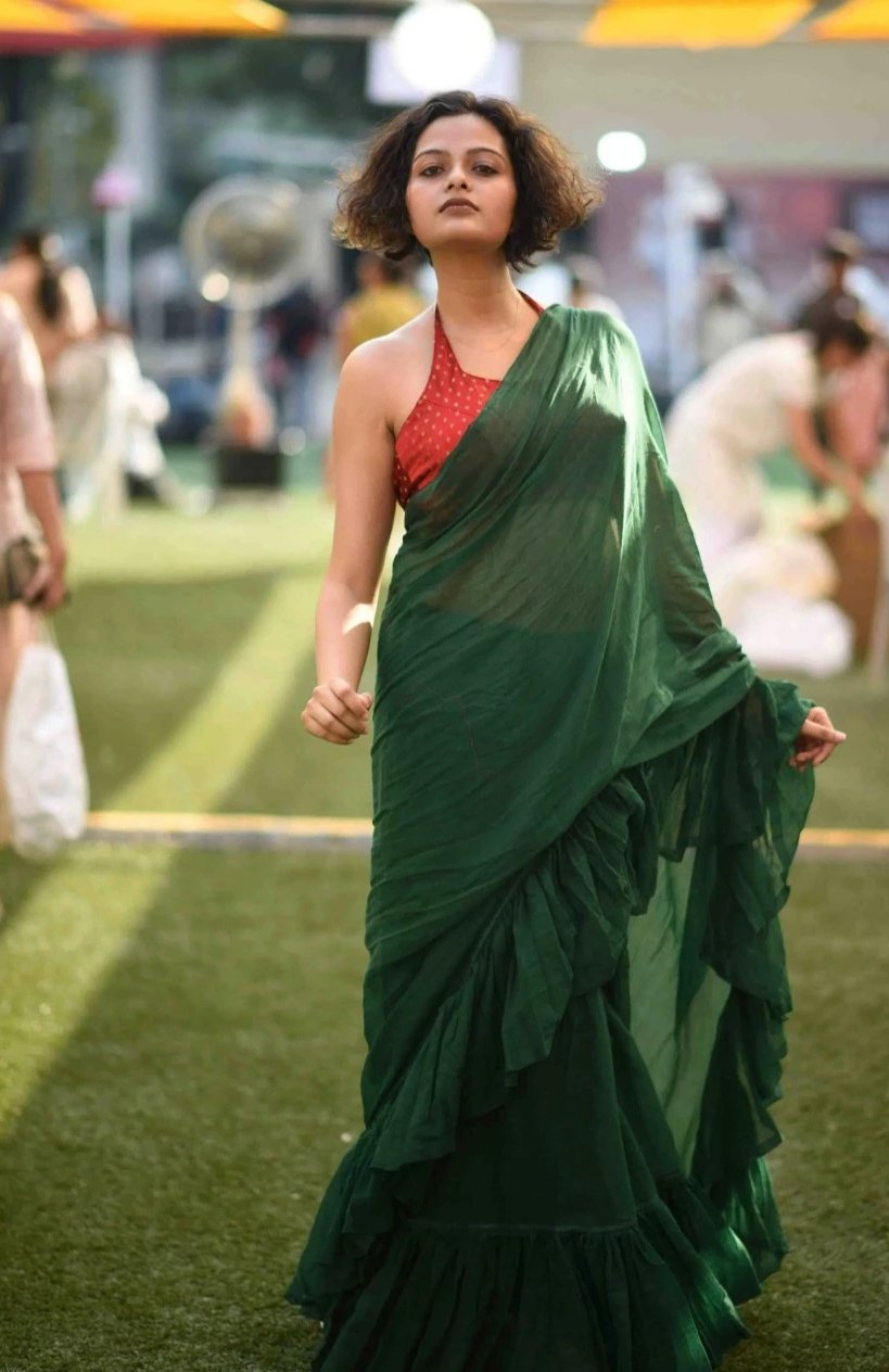 Bottle Green Mulmul Saree