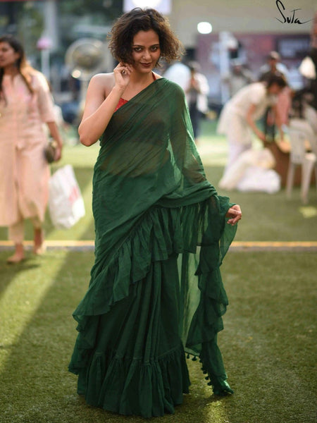 Bottle Green Mulmul Saree