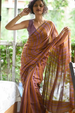 Dual color Striped Cotton Saree