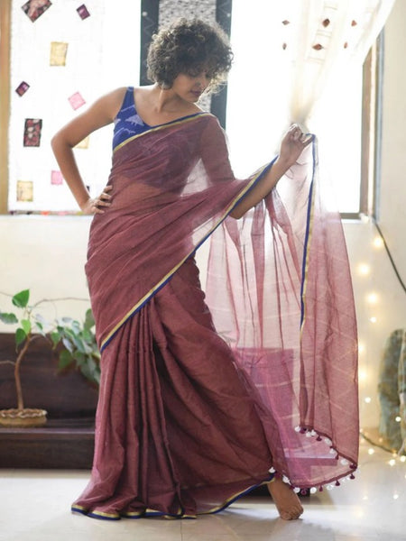 Pink purple blue and gold- Pink Saree