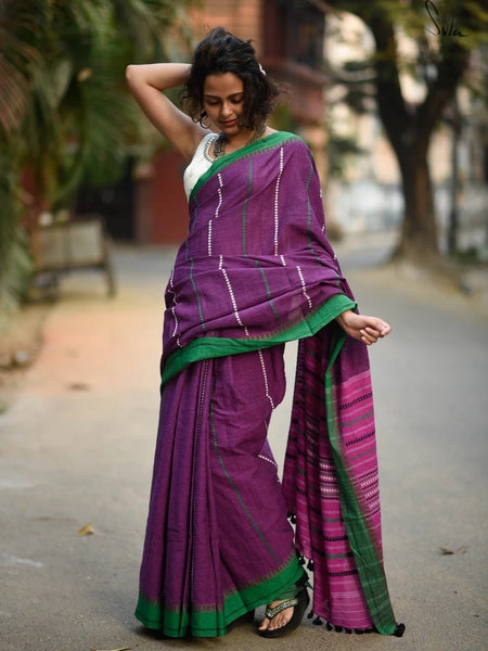 Purple Handloom Saree