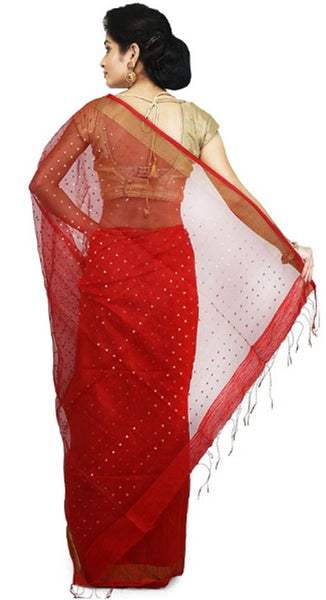 Red Bengali Matka Silk Resham Saree