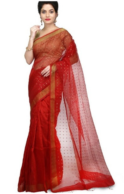Red Bengali Matka Silk Resham Saree