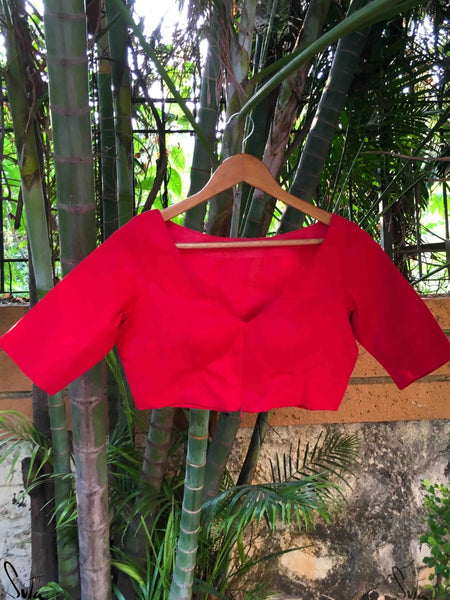 Red Cotton Elbow Length Blouse
