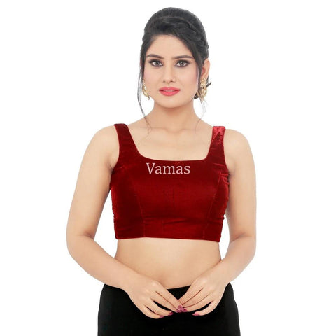 Maroon Vamas Velvet Back Open Ready Made Blouse