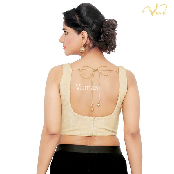 Gold Vamas Lycra Shimmer Back Open Ready Made Blouse