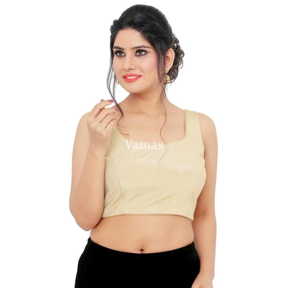 Gold Vamas Lycra Shimmer Back Open Ready Made Blouse