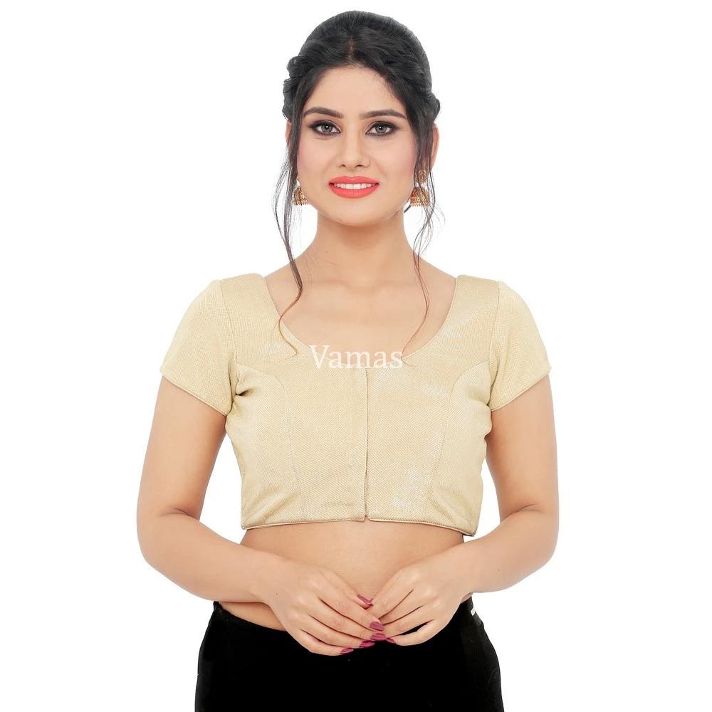Gold Vamas Lycra Shimmer Front Open Ready Made Blouse