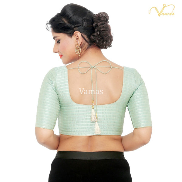 Pastel Blue Vamas Stripes Front Open Ready Made Blouse