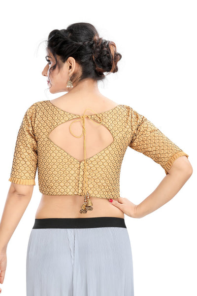 Gold Brocade Back Open Ready Made Blouse