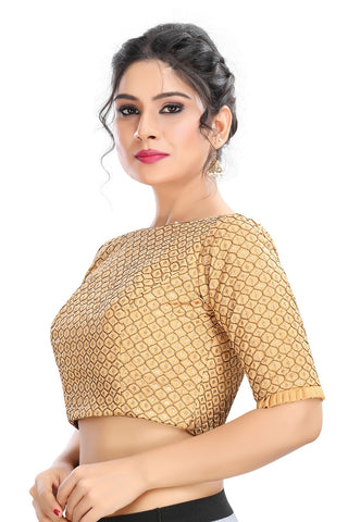 Gold Vamas Embroidery Back Open Ready Made Blouse