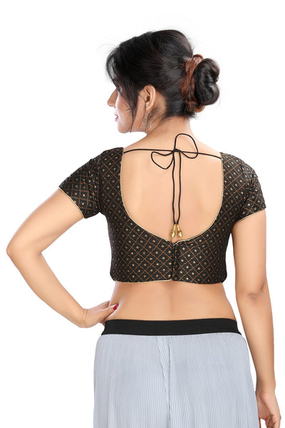 Black Vamas Brocade Back Open Ready Made Blouse