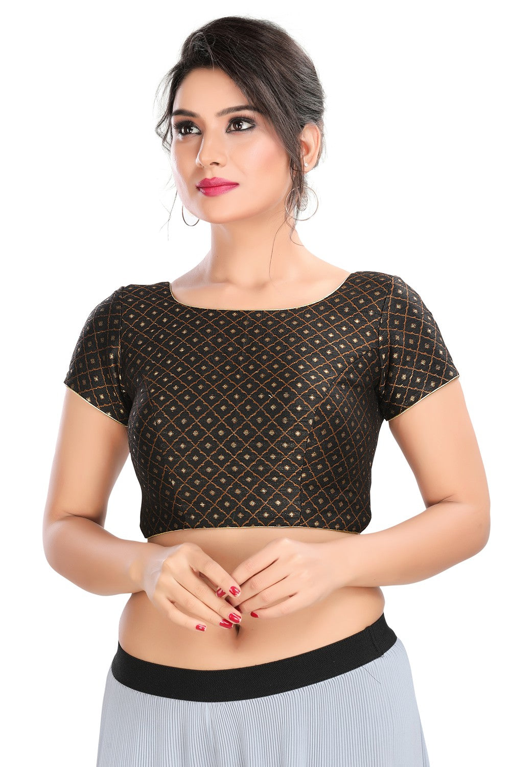 Black Vamas Brocade Back Open Ready Made Blouse