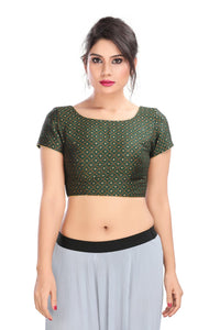 Bottle Green Brocade Back Open Ready Made Blouse