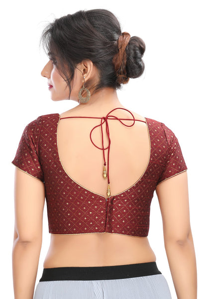 Maroon Brocade Back Open Ready Made Blouse