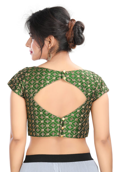 Bottle Green Vamas Dupion silk Back Open Ready Made Blouse