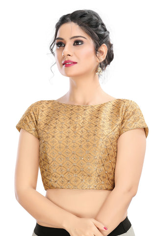 Gold Vamas Dupion Silk Back Open Ready Made Blouse