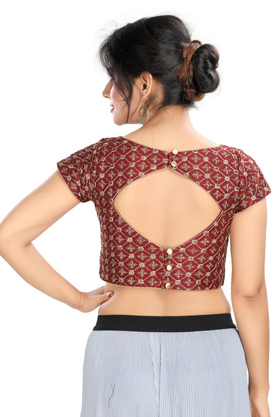 Maroon Vamas Dupion silk Back Open Ready Made Blouse