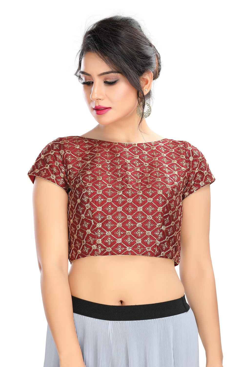 Maroon Vamas Dupion silk Back Open Ready Made Blouse